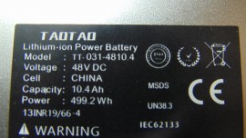 Lithium battery 48v 10,4 ah for GOTRAX F1