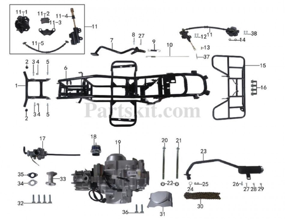 chassis ,frame et moteur pour VTT TAOTAO  ATA 110 B - VTT LACHUTE