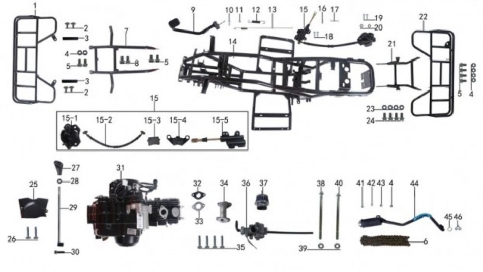 parts for frame and engine for atv taotao ata 125 d - vtt lachute