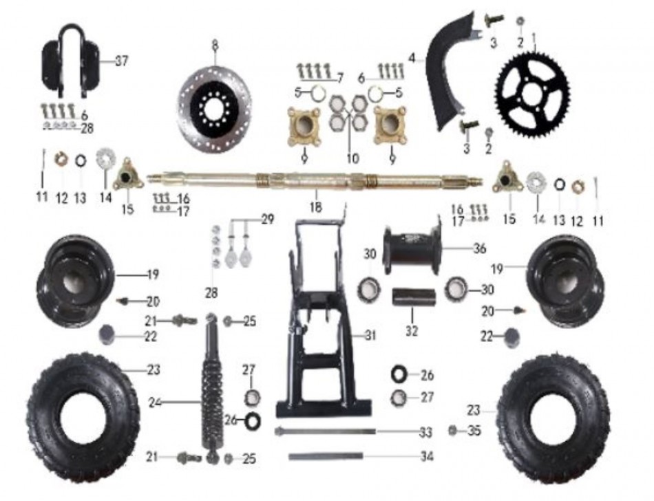 parts for rear suspension of atv taotao t-force -vtt lachute 