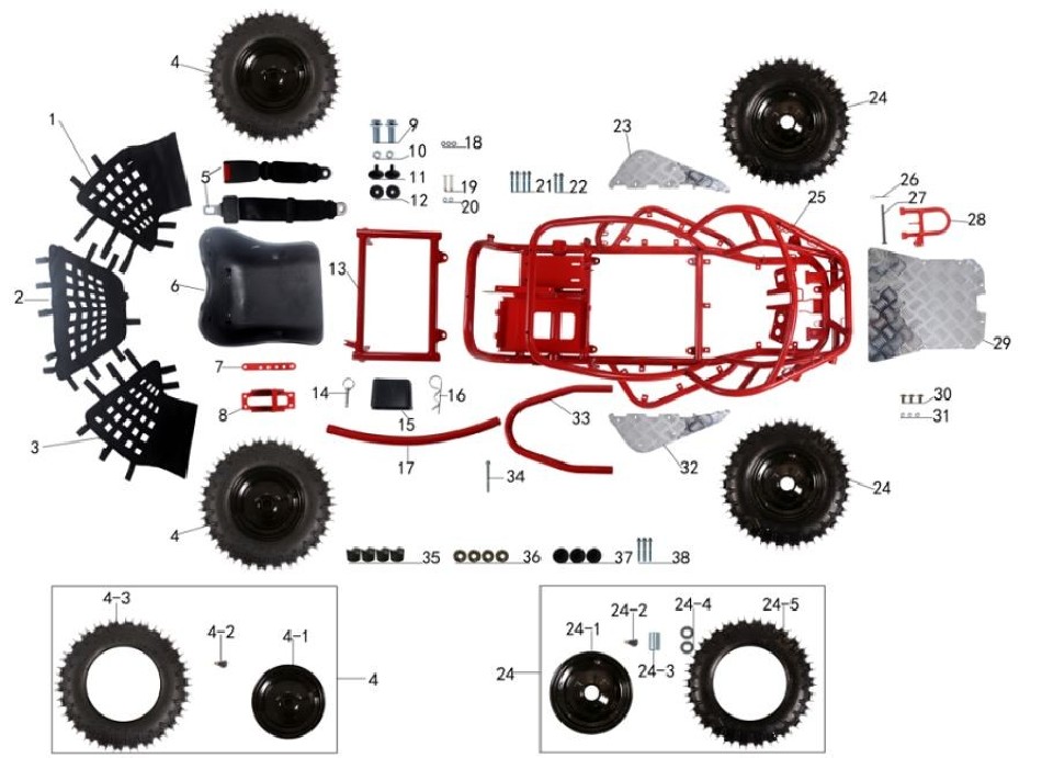 chassis et roue pour buggy taotao ek 80 - vtt lachute