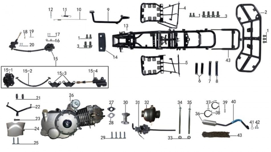 parts for frame and engine of atv TAOTAO NEW CHEETAH - VTT LACHUTE
