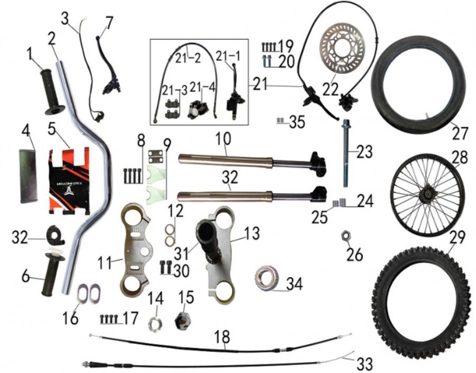 Diagram and parts for front suspension of TAOTAO DB 27 - VTT LACHUTE