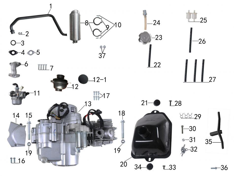Moteur & système essence TAO REX 125cc | EcoBike