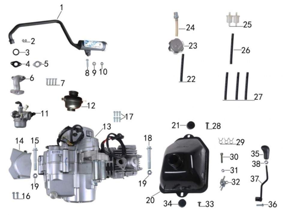 Engine and fuel system for atv TAO MOTORS RAPTOR 125cc - ECOBIKE