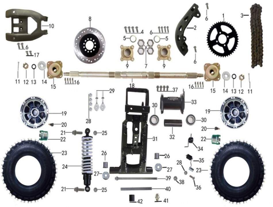 Pièces de suspension arrière pour vtt TAO MOTORS RAPTOR 125cc- ECOBIKE