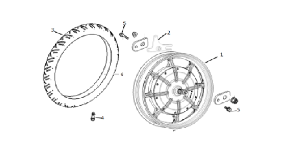 Diagram and parts of Rear engine wheel for SUPER SOCO TSX- VTT LACHUTE