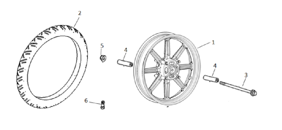 Diagram and parts of Front wheel for SUPER SOCO TSX - VTT LACHUTE