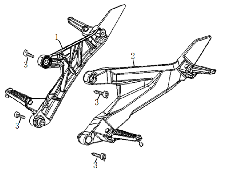 Diagram and parts of Footrest for SUPER SOCO STREET HUNTER-VTT LACHUTE