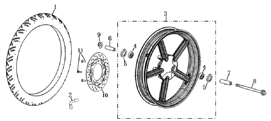 Diagram and parts of Front wheel SUPER SOCO STREET HUNTER- VTT LACHUTE