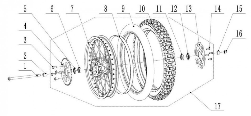 Diagram of motocross rear wheel TINBOT KOLLTER ES1 PRO - VTT LACHUTE
