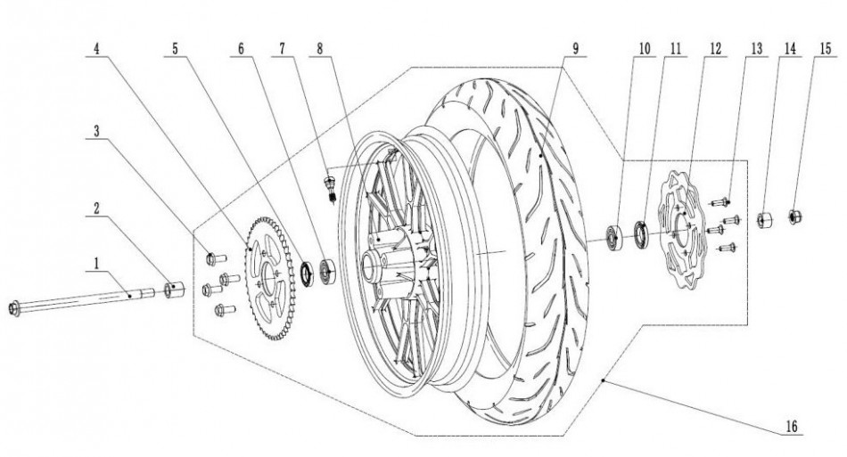 Diagram of rear wheel street TINBOT KOLLTER ES1 PRO - VTT LACHUTE