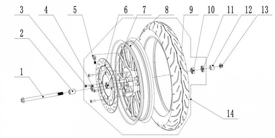 Diagram of front street wheel for TINBOT KOLLTER ES1 PRO - VTT LACHUTE