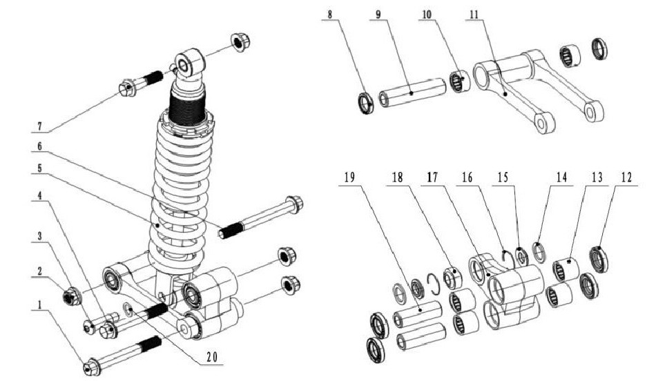 Schéma de la suspension arrière TINBOT KOLLTER ES1 PRO - VTT LACHUTE
