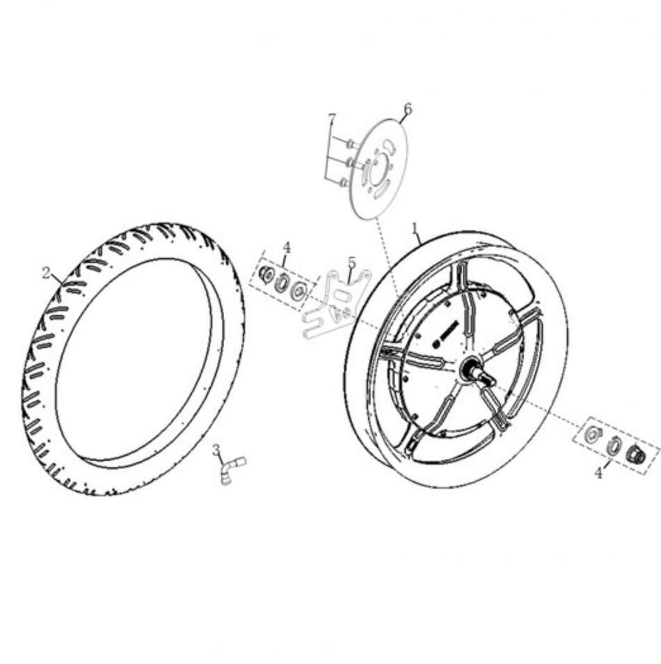 Diagram and parts of Rear engine wheel for SUPER SOCO WANDERER
