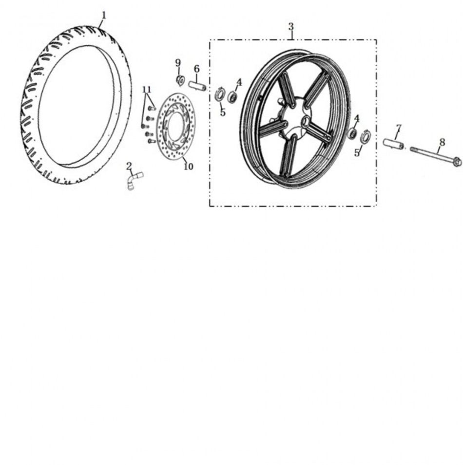 Front wheel diagram and parts for SUPER SOCO WANDERER - VTT LACHUTE