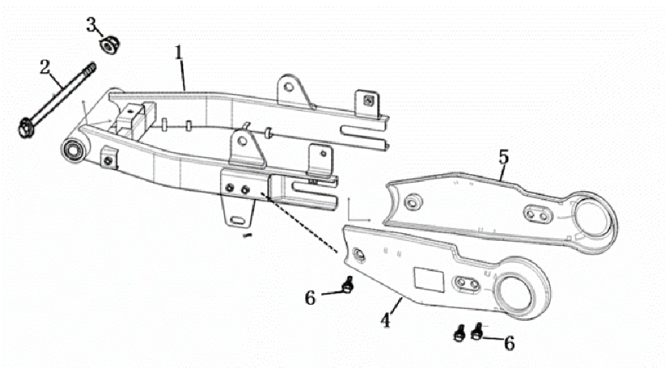 Diagram of the swing arm for the scooter VMOTO CUMINI - ECOBIKE