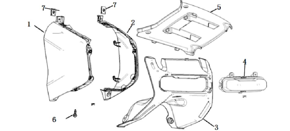 Schéma des carénages arrière pour scooter VMOTO CUMINI - ECOBIKE
