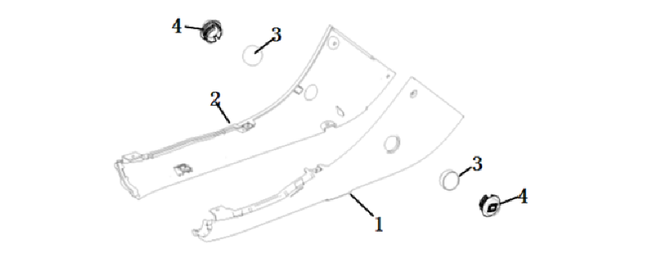 Shéma des plastiqueS du coté pour le scooter VMOTO CUMINI - ECOBIKE