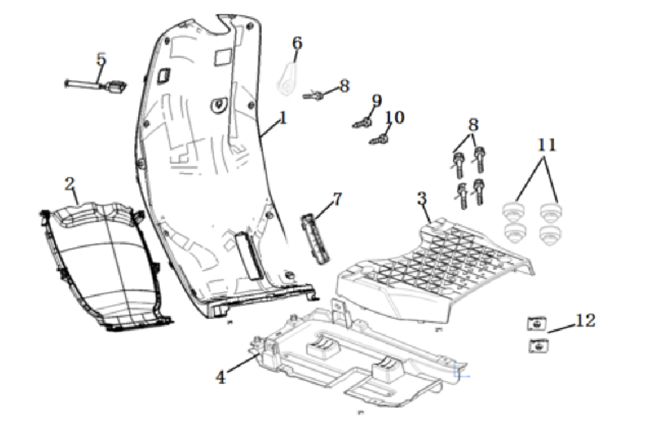 Schéma des carénages du centre pour scooter VMOTO CUMINI - ECOBIKE
