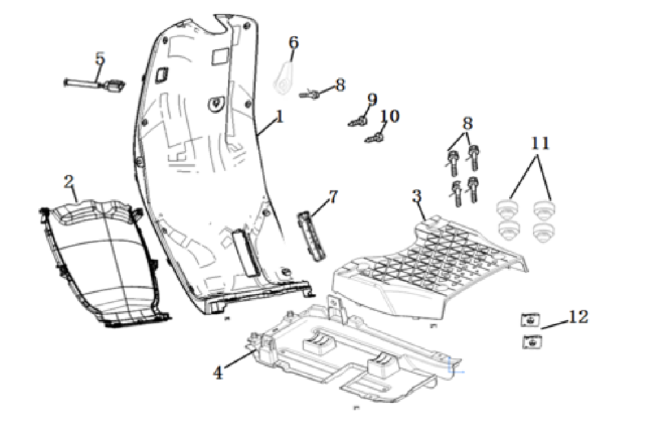 Shéma des plastiques du centre pour scooter VMOTO CUMINI - ECOBIKE