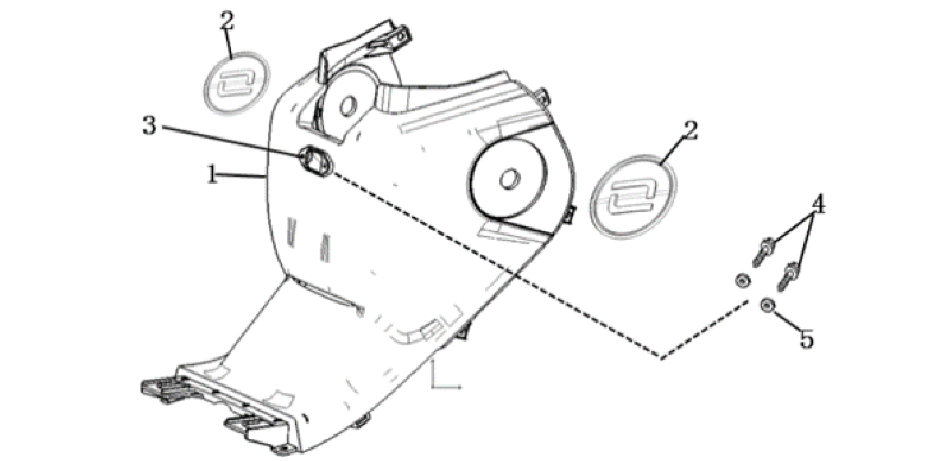 Diagram of lower seat plastic body for scooter VMOTO CUMINI - ECOBIKE