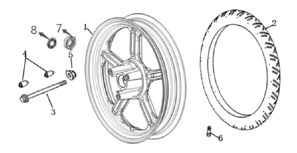 Shéma de la roue avant pour scooter VMOTO CUMINI - ECOBIKE