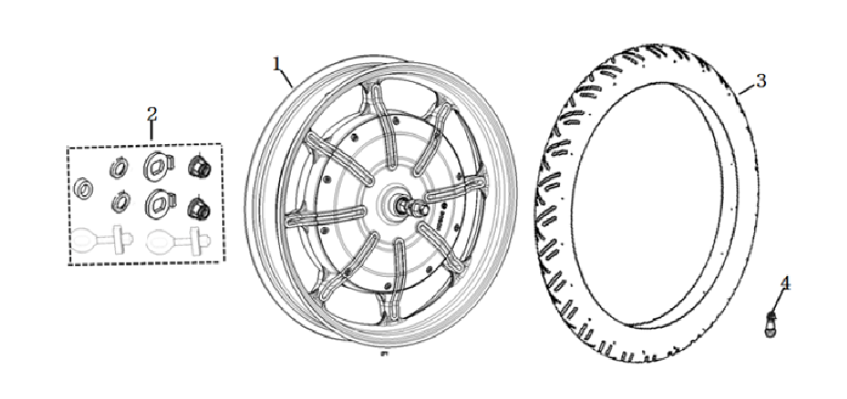 Diagram for the rear motor wheel of scooter VMOTO CUMINI - ECOBIKE