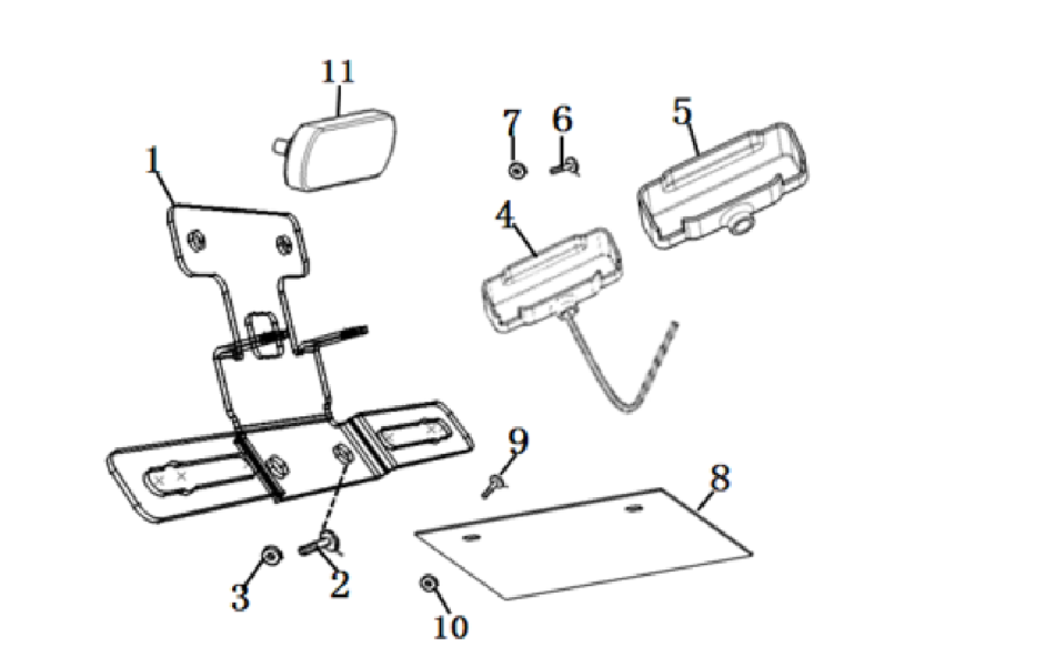 Shéma support de plaque pour scooter CUMINI de VMOTO - ECOBIKE