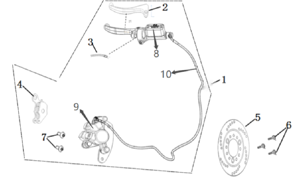 Diagram of the rear brake system for scooter CUMINI of VMOTO - ECOBIKE