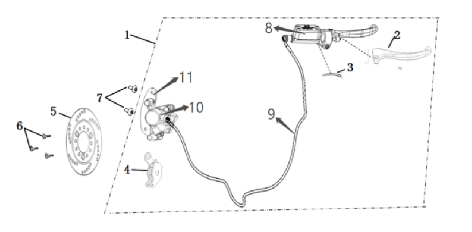 Diagram of front brake system for scooter CUMINI of VMOTO - ECOBIKE