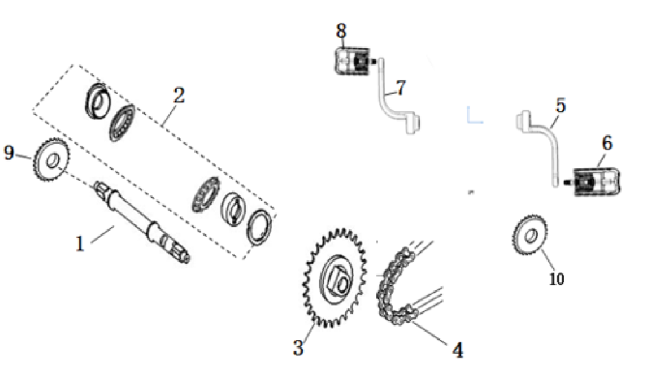 Diagram of pedal system for scooter CUMINI of VMOTO - ECOBIKE