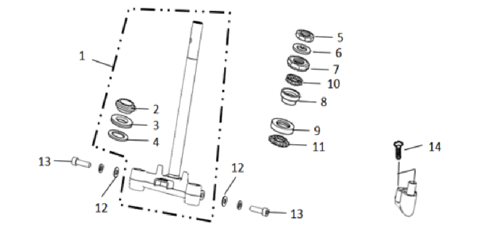 Diagram of the steering stem for scooter CUMINI of VMOTO - ECOBIKE